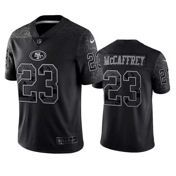 Mens San Francisco 49ers #23 Christian McCaffrey Black Reflective Limited Stitched Football Jersey